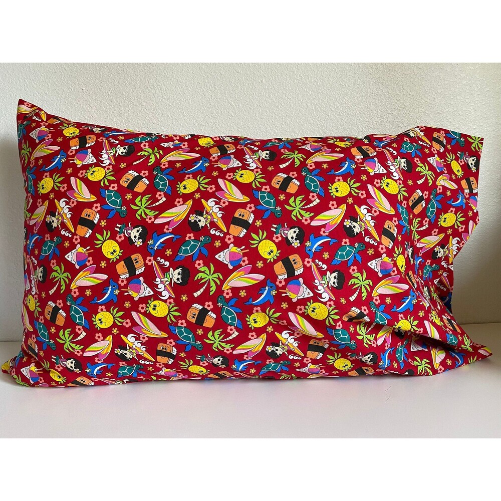 Keiki Summer and Food Pattern Red Pillowcase | Handmade | 100% Cotton